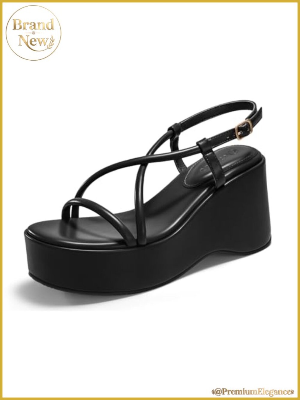 Coutgo Platform Wedge Slingback Sandals Faux Leather Open Toe Buckle